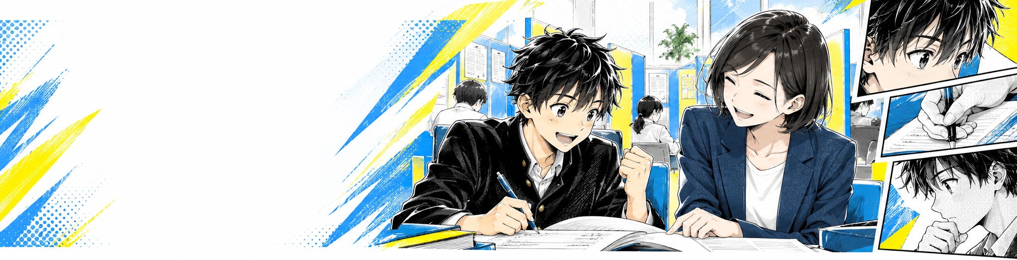 明光義塾で生徒が自分で考えながら学び、講師が寄り添う少年漫画風ビジュアル