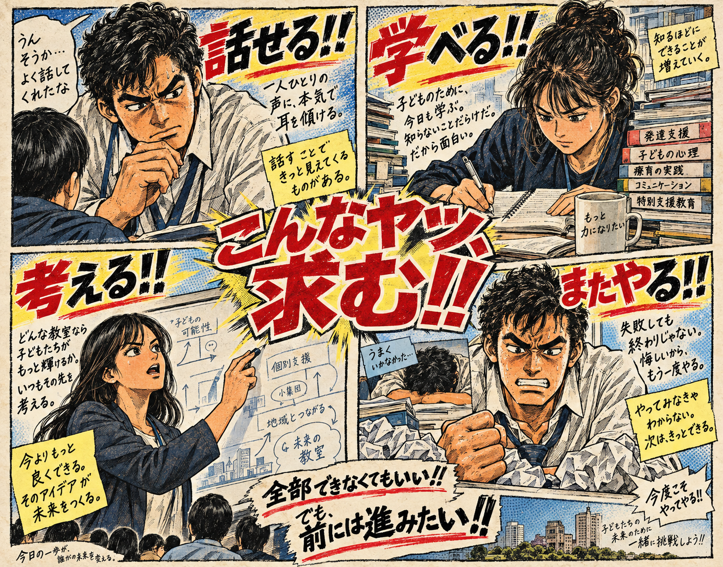 求める人物像を4人のキャラクターで表現した漫画