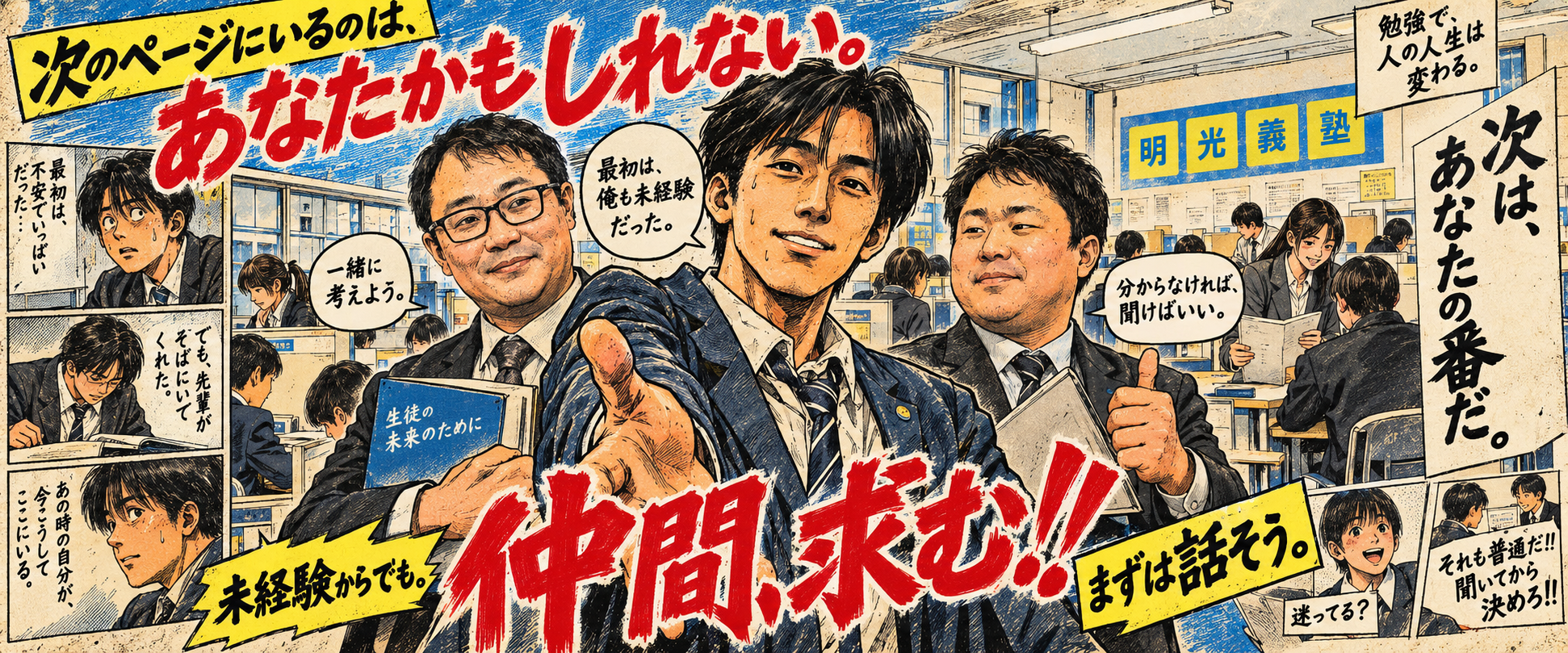 これまで登場した3人が再登場する採用漫画の最終回ビジュアル